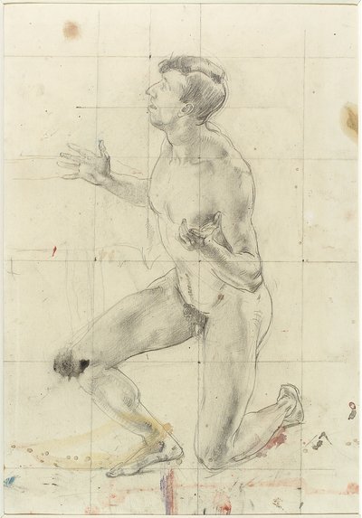 Study of a Kneeling Nude Man, Turned to the Left by Henry Tonks